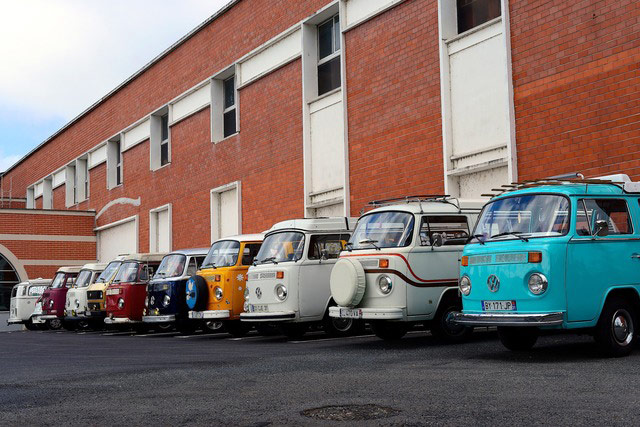 VW camper vans: VW campers parked side by side