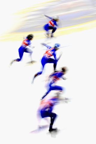 Athletes take to the ice for a quick demonstration during the Team GB announcement of the Short Track Athletes to compete at the Sochi 2014 Winter Olympicsin Nottingham, England. A timely use of motion blur photography.