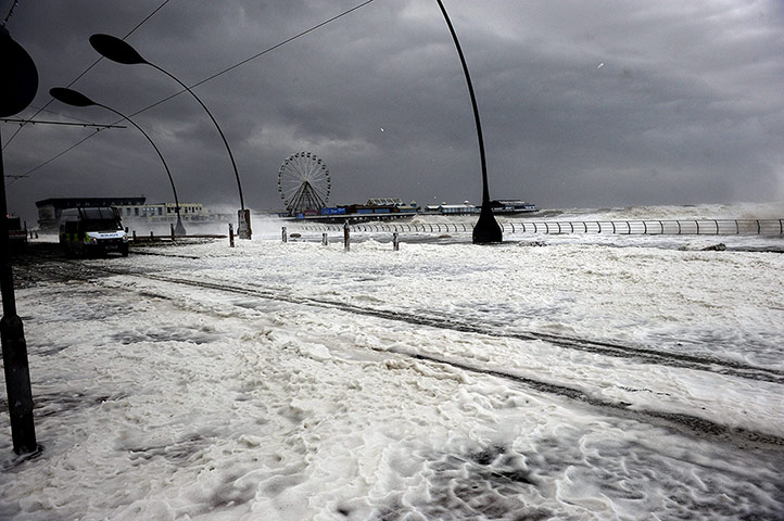 Extreme weather: Blackpool Main Promenade under flood  water