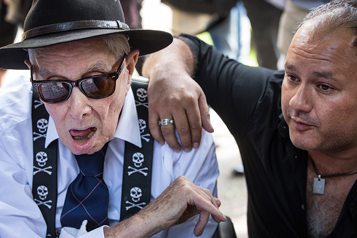 Ronnie Biggs update: 2013: Ronnie Biggs and his son Michael attend the memorial service for Bruc
