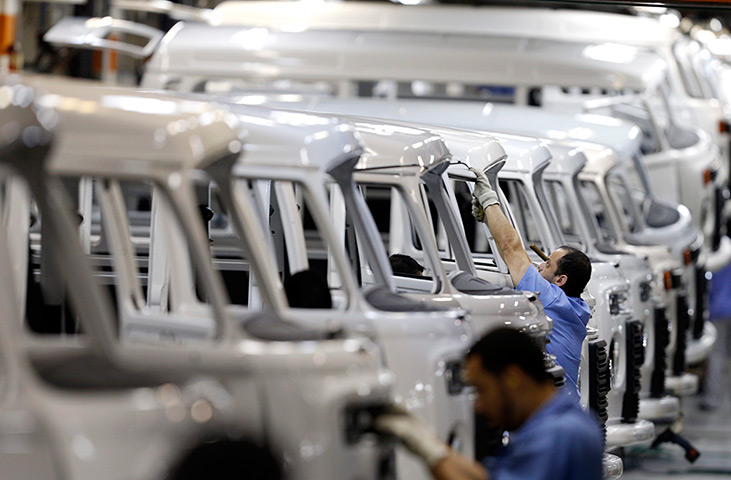 Volkswagen campers: Kombi's lined up at the Volkswagen plant in Sao Bernardo do Campo 