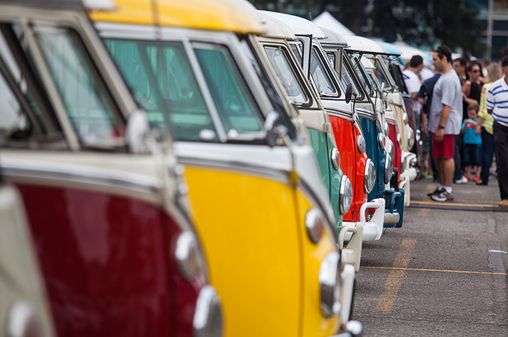 Volkswagen campers: Colourful Volkswagen Kombi minibuses