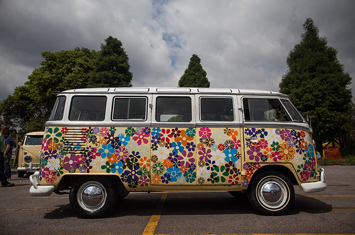 Volkswagen campers: A Volkswagen Kombi minibus painted in flowers