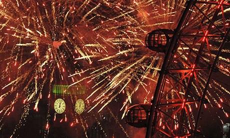 Fireworks explode during New Year celebrations in London