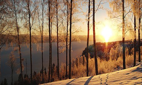 Winter view over lake Fryken in rural Varmland Sweden