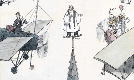 Heath Robinson illustration of the first aero-wedding