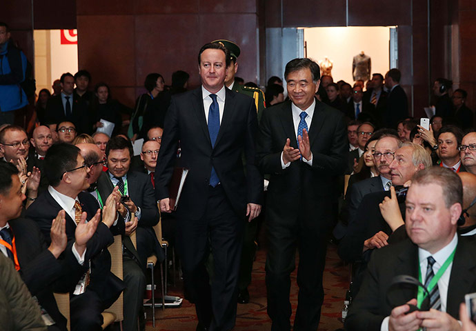 David Cameron in China: Cameron vand Wang Yang at the UK-China Business Summit