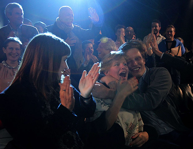 Turner Prize winner: Prouvost and Aitken hug