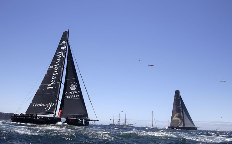 Sydney to Hobart: Perpetual Loyal and Beau Geste leave Sydney Harbour 