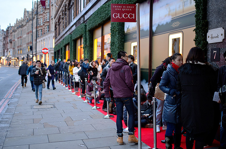 Boxing day sales: Shoppers in a Gucci queue ahead of the opening at Harrods