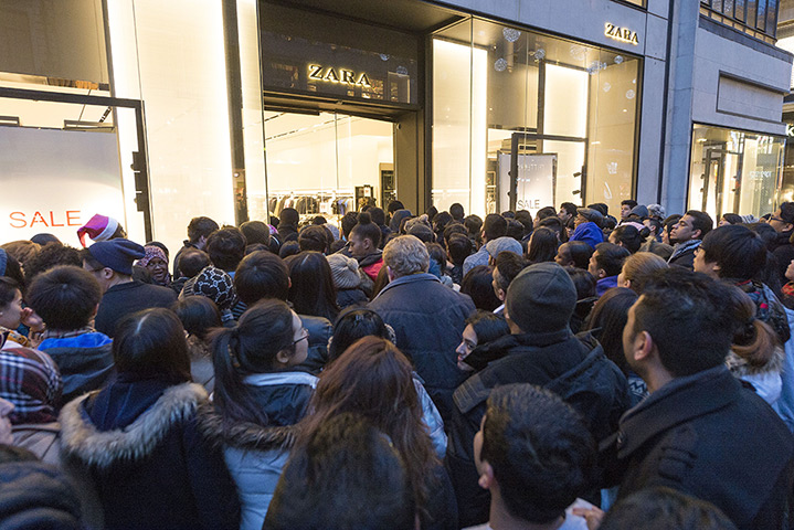 Boxing day sales: Customers crowd outside a Zara store in Oxford Street