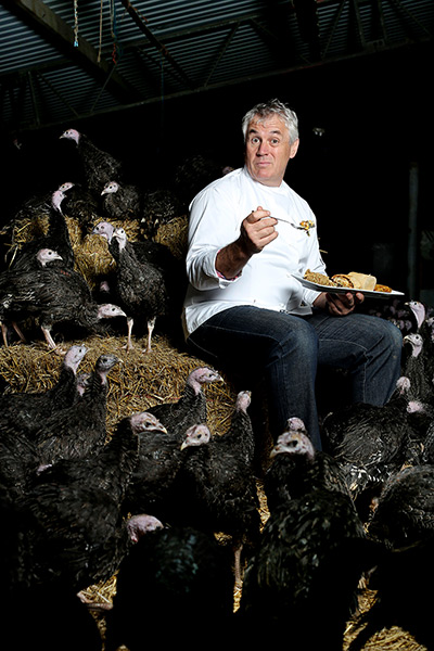 Portraits of year: Turkey farmer Paul Kelly tasting nut roasts in Danbury, Essex interviewed i