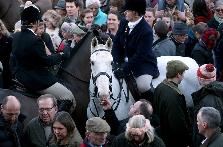 Boxing day hunt: Huntsman with the Avon Vale Hunt, toast supporters who have gathered