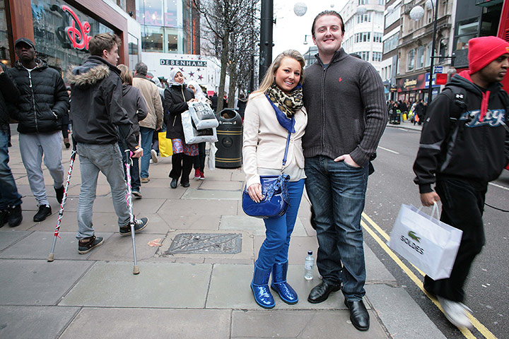 Boxing Day Sales Update: Montana Buckley and Thomas Calladine, on Oxford Street in London