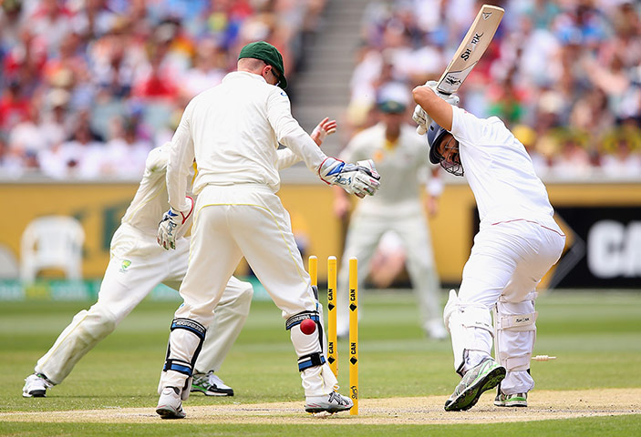 Fourth test day two: Monty Panesar is bowled