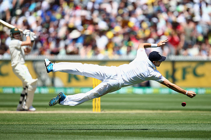 Fourth test day two: James Anderson drops a catch hit by Steve Smith