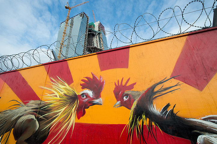 Graffiti: Graffiti artwork adorns the construction site fence at the ECB