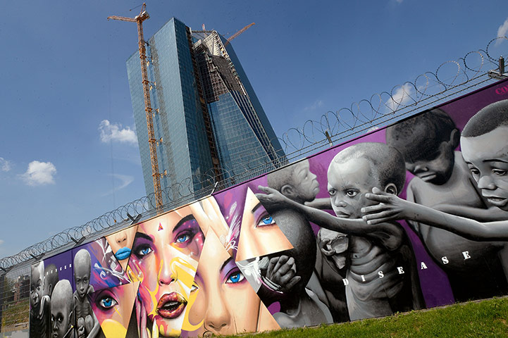 Graffiti: Construction Of New ECB Headquarters Building Continues