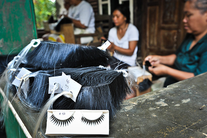 Eyelashes: An finished set of false eyelashes ready to be packaged