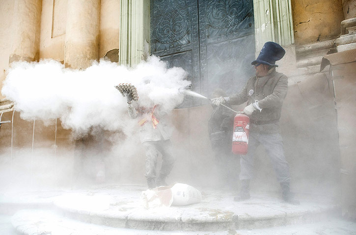 Flour festival: Els Enfarinats Festival Celebrated With Flour Fight In Ibi