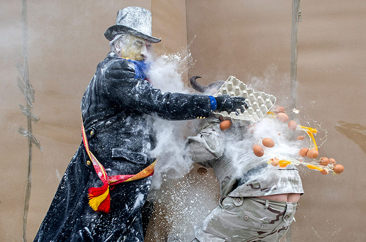 Flour festival: Els Enfarinats Festival Celebrated With Flour Fight In Ibi