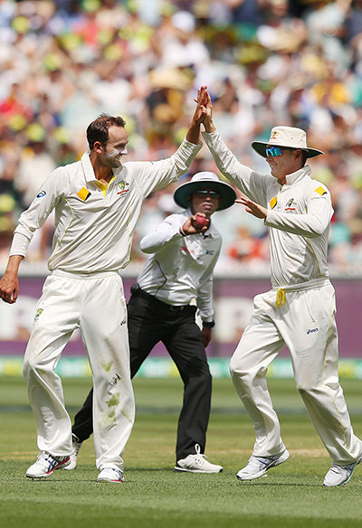 Fourth test day three: Nathan Lyon celebrates