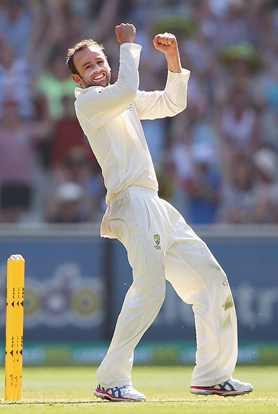 Fourth test day three: Nathan Lyon celebrates