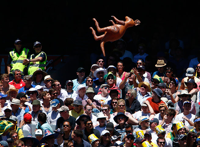 cricket: Australian fans throw up an inflatable kangaroo