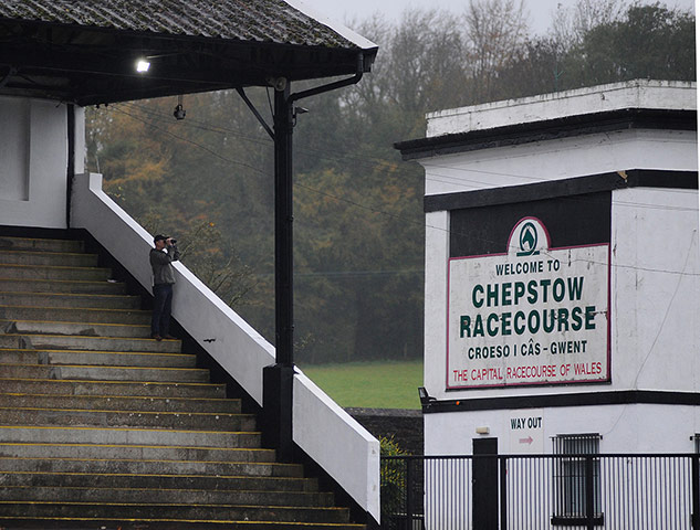 Crowhurst: A racegoer watches the action through binoculars