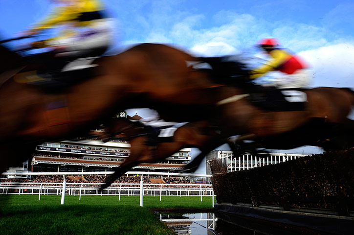 Crowhurst: Runners clear the water jump at Newbury Races