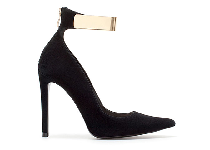 Party shoes: Party shoes - black high heeled courts with gold ankle strap by Zara