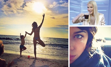 Clockwise: Gisele Bündchen practises yoga; Gwyneth Paltrow shares family recipes; an Alexa Chung sel