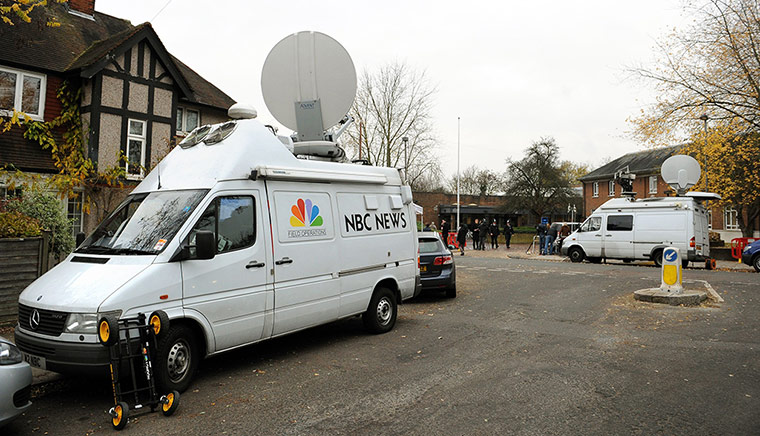 Lawson court case: News trucks outside Isleworth Crown Court