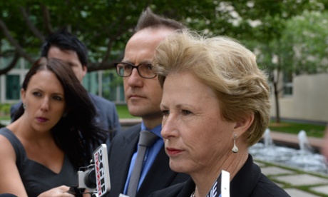 Australian Greens leader Senator Christine Milne and deputy Adam Bandt during a press conference in Canberra.