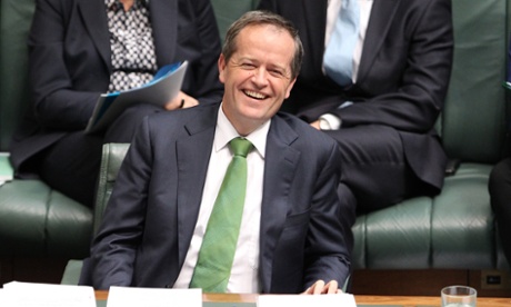 Bill Shorten shares a joke with Tony Abbott.