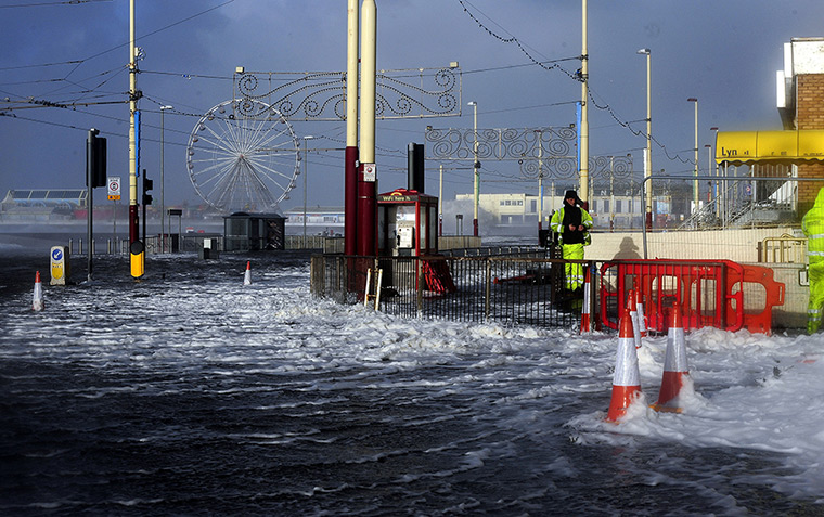Weather updated: Blackpool's main promenade following high tide and a tidal surge 