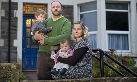 Grant and Emma Forrester at home in Bristol with their children, Fred, two and Arnold, four months