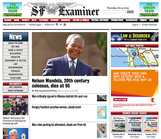 Mandela front pages: Mandela San Francisco Examiner