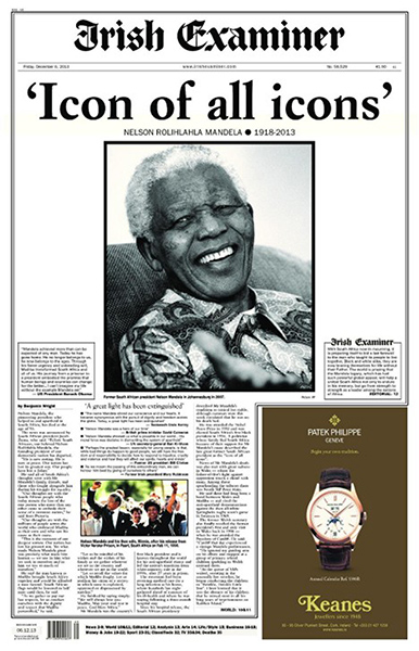 Mandela front pages: Mandela Irish Examiner