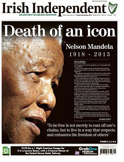 Mandela front pages: Irish Independent