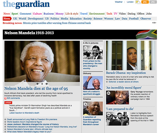 Mandela front pages: The Guardian