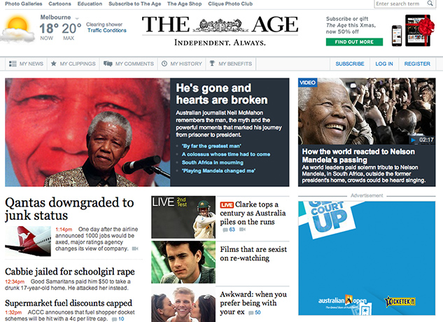 Mandela front pages: The Age