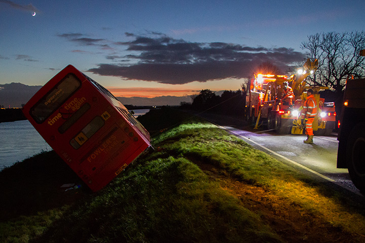 Weather UK: A double decker bus is Blown off the B1166 Between Crowland And Deeping St 