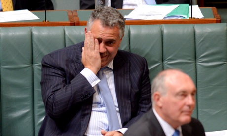Federal treasurer Joe Hockey reacts during question time in the House Of Representatives chamber at Parliament House Canberra Monday, Dec. 9, 2013. AAPIMAGE for The Guardian/Alan Porritt