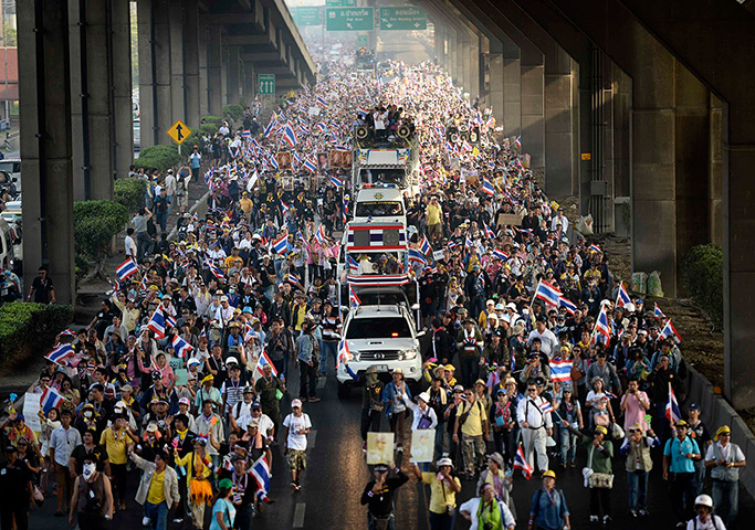 Thailand protests: Anti-government protesters march during a rally in Bangkok
