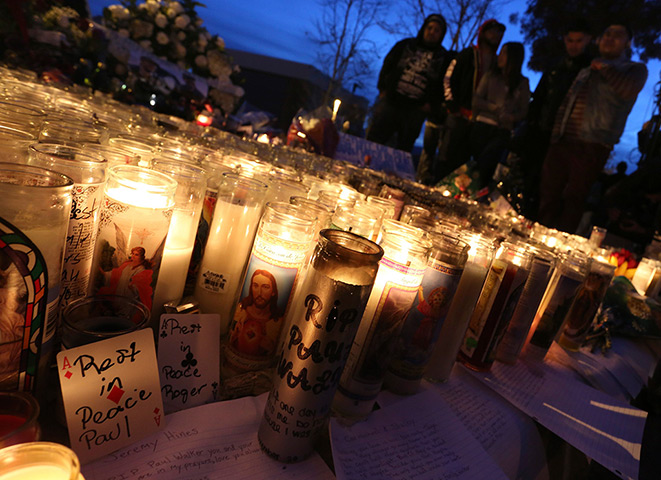 Paul Walker memorial: Fans gather near a makeshift shrine in Santa Clarita, California