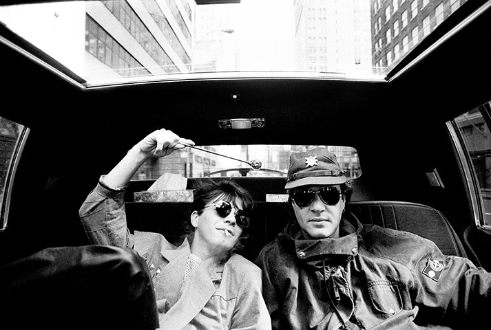 Duran Duran: Simon Le Bon and Andy Taylor in a limousine on route to the airport, NY, 19