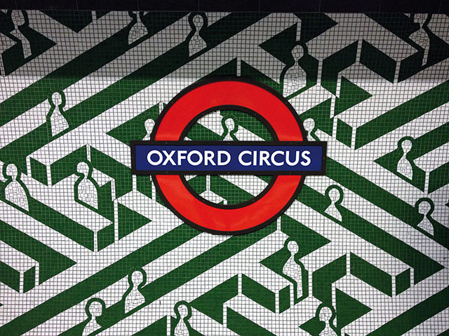 tube: Escalator mazes by Nicolas Monroe at Oxford circus (1983)