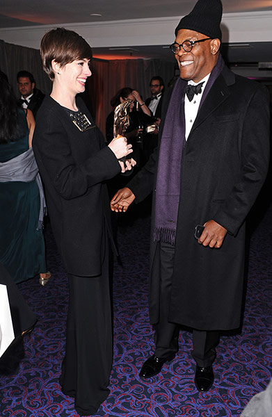BAFTA after party: Anne Hathaway and Samuel L Jackson arrive at Grosvenor House