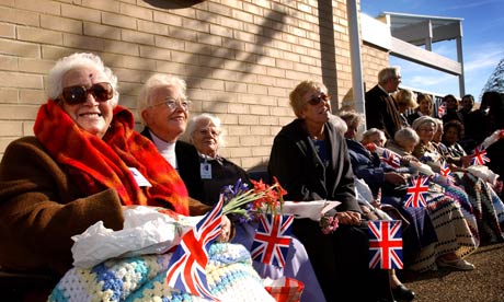 Elderly well wishers with union jack flag